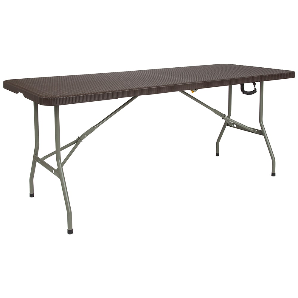 916-DADFT180Z Rectangular Folding Table w/ Brown Rattan Top, 29"H