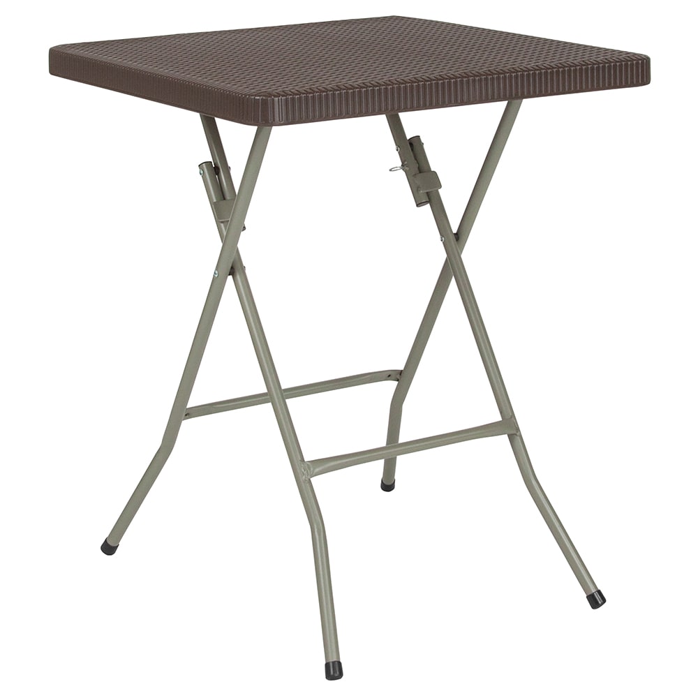 916-DADFT60 23 1/2" Square Folding  Table w/ Brown Rattan Top, 29"H
