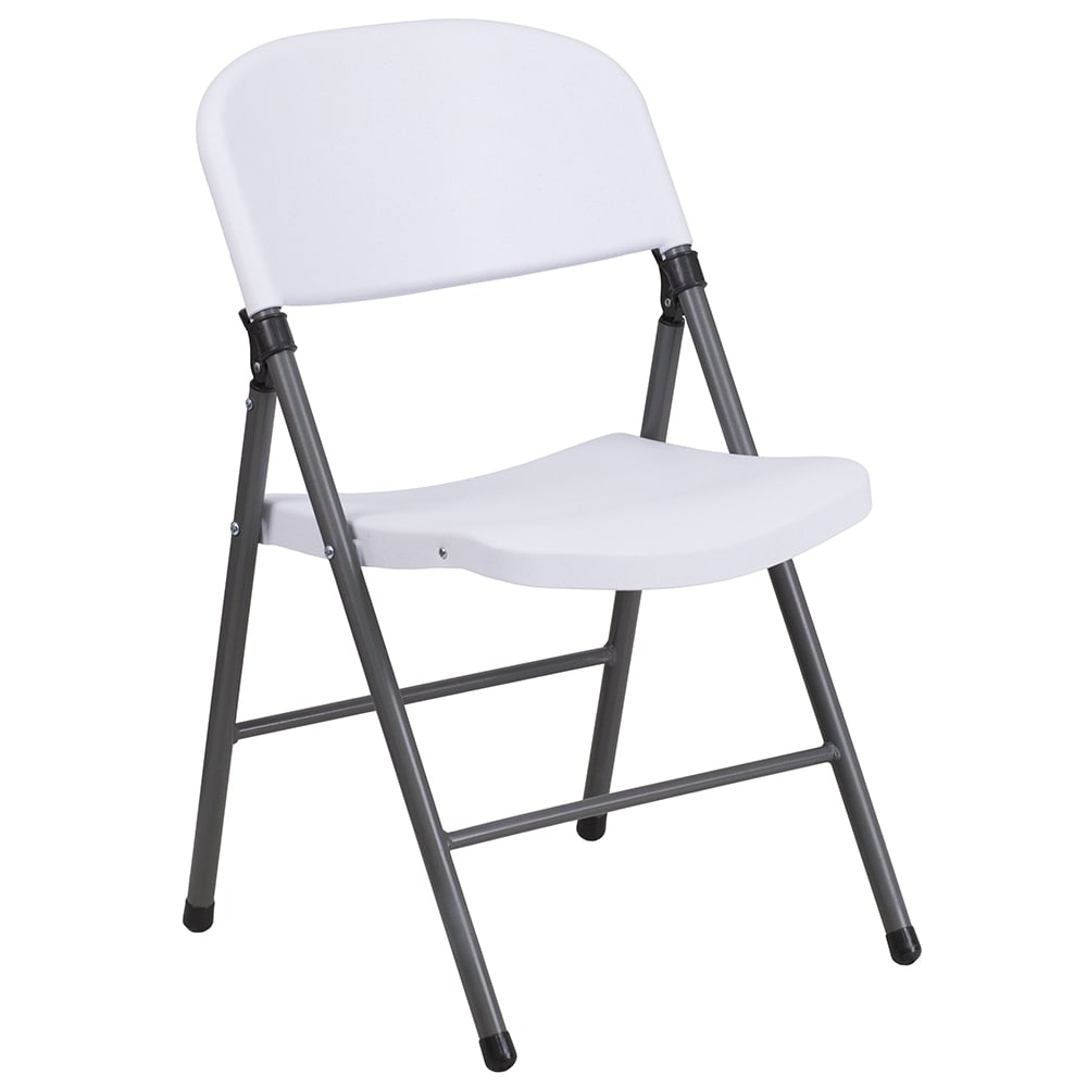 Flash Furniture DAD-YCD-50-WH-GG Folding Chair w/ White Plastic Back & Seat - Steel Frame, Charcoal