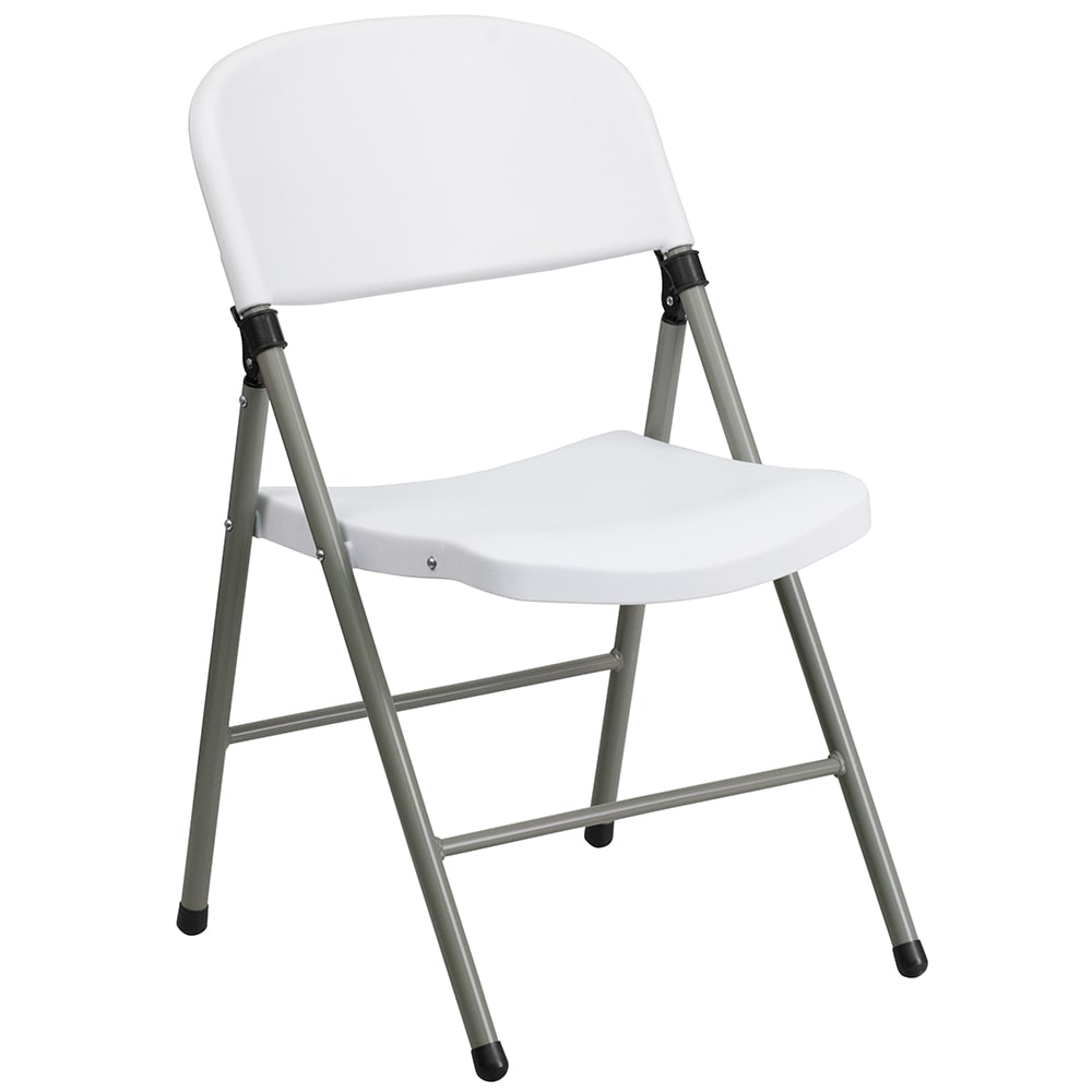916-DADYCD70WH Folding Chair w/ White Plastic Back & Seat - Steel Frame, Gray