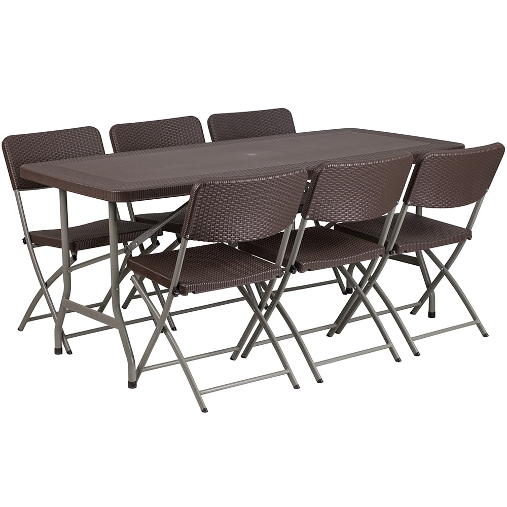 916-DADYCZ17261 Rectangular Folding Table & (6) Folding Chair Set - 67 1/2"W x 32 1/2&qu...