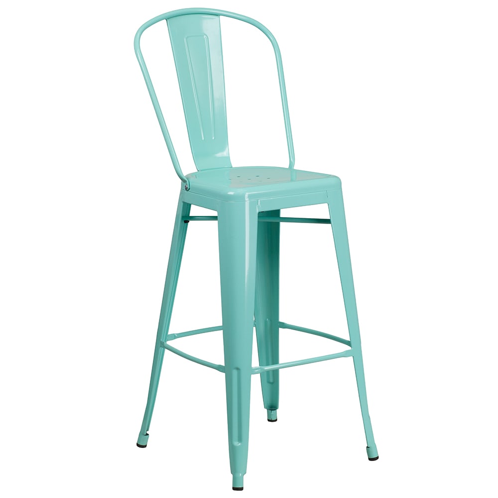 916-ET353430MINT Bar Stool w/ Curved Back & Metal Seat, Mint