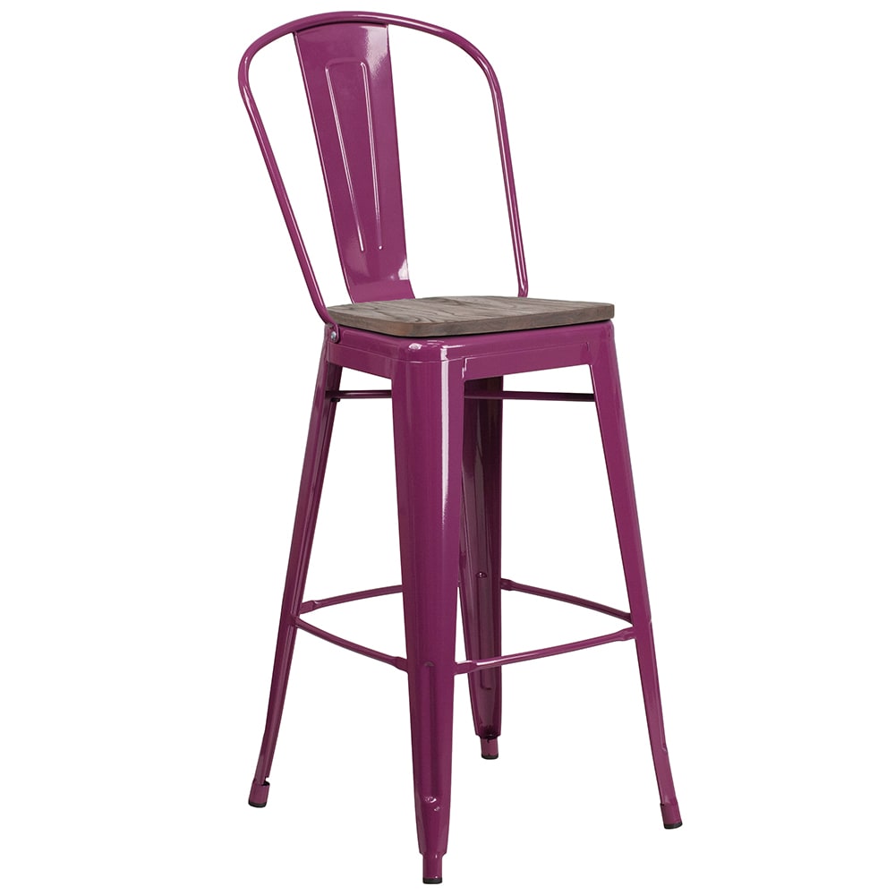 916-ET353430PURWD Bar Stool w/ Curved Back & Wood Seat, Purple