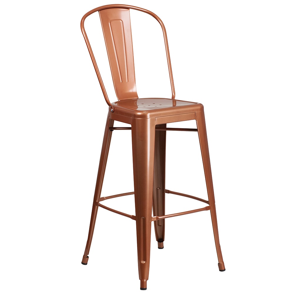 916-ET353430POC Bar Stool w/ Curved Back & Metal Seat, Copper