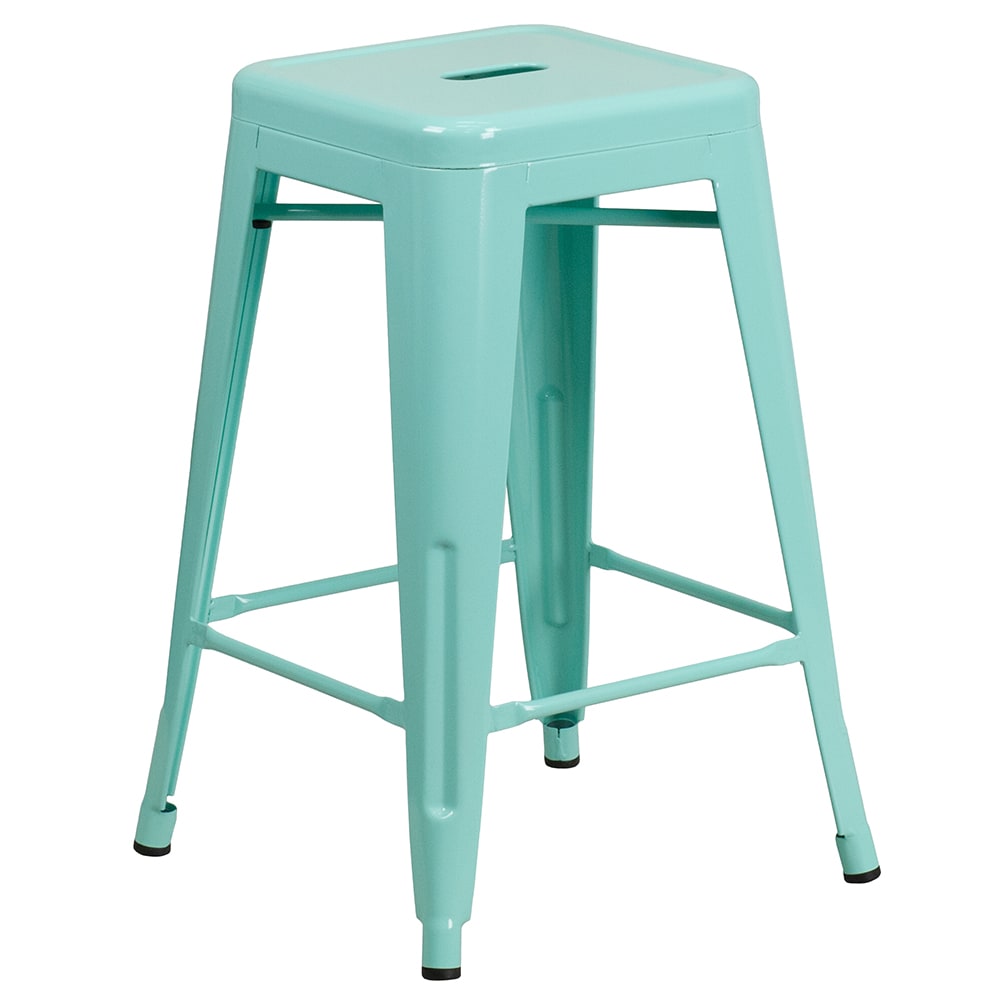 916-ETBT350324MINT Counter Height Backless Bar Stool w/ Metal Seat, Mint