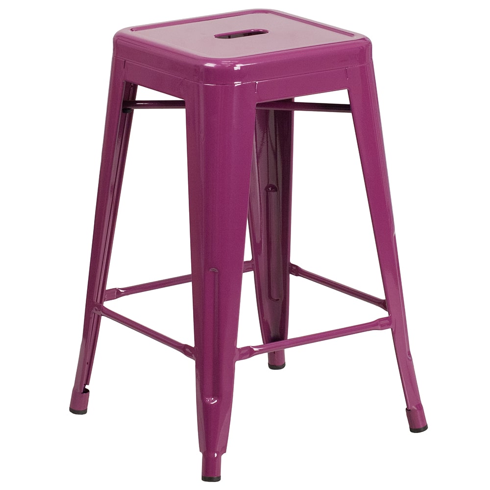 916-ETBT350324PUR Counter Height Backless Bar Stool w/ Metal Seat, Purple