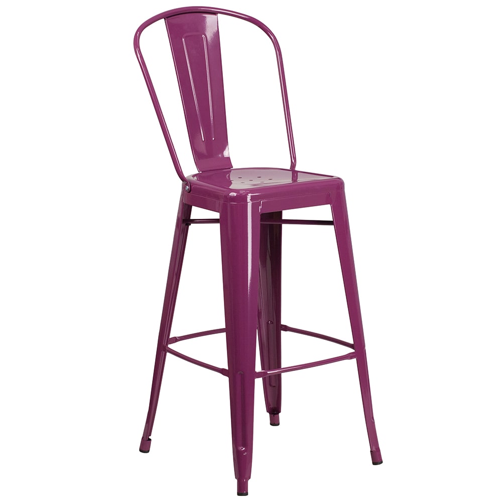 916-ET353430PUR Bar Stool w/ Curved Back & Metal Seat, Purple