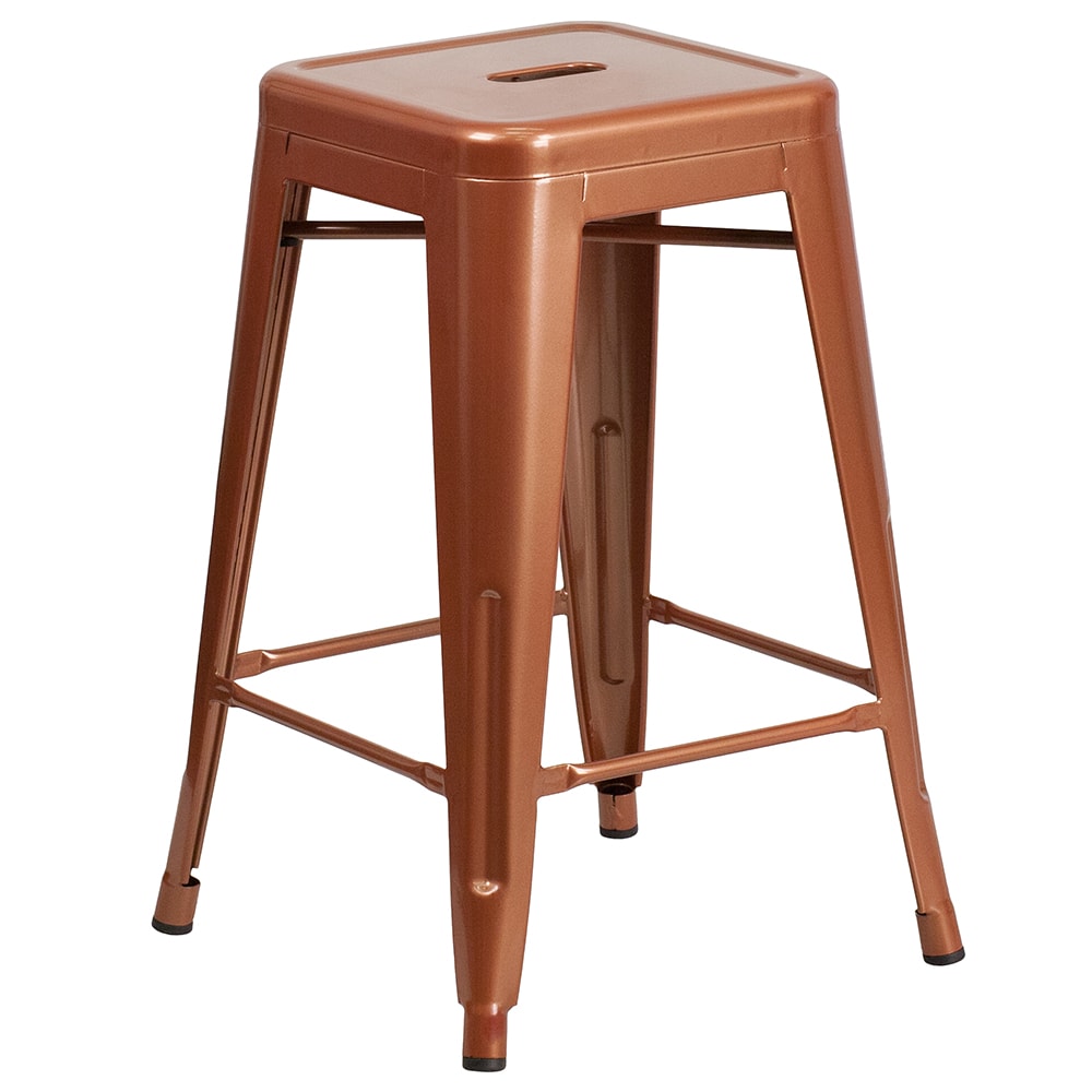 916-ETBT350324POC Counter Height Backless Bar Stool w/ Metal Seat, Copper