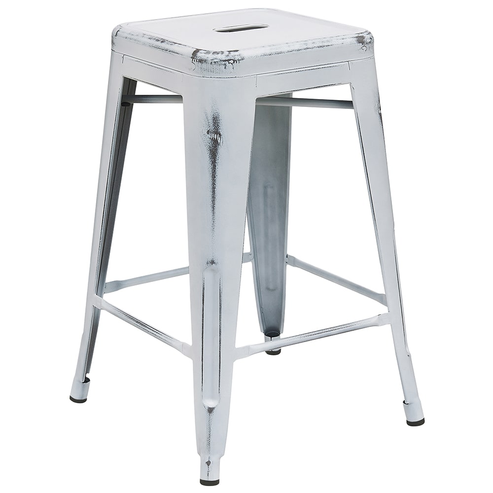 916-ETBT350324WH Counter Height Backless Bar Stool w/ Metal Seat, Distressed White
