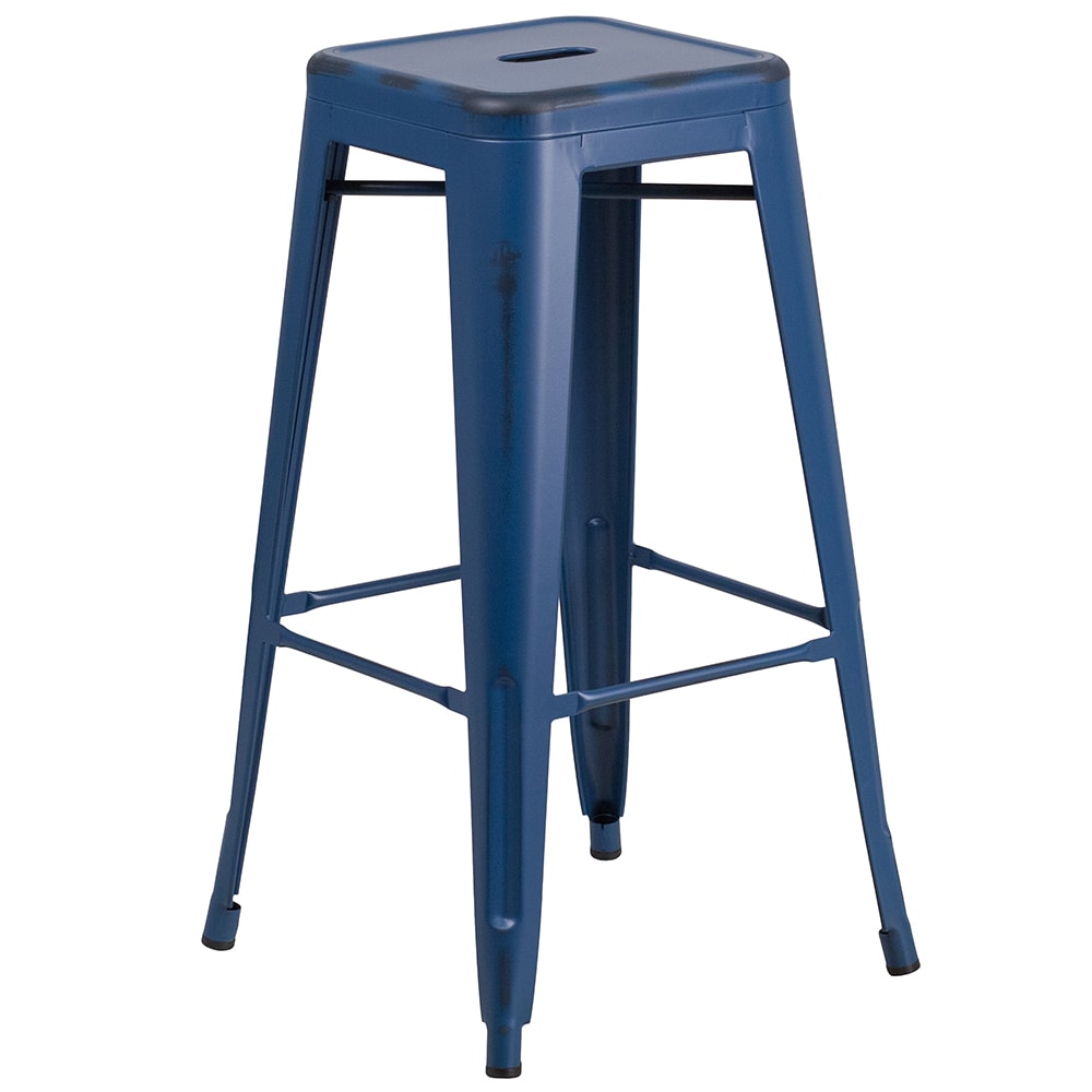 Flash Furniture ET-BT3503-30-AB-GG Backless Bar Stool w/ Metal Seat, Antique Blue