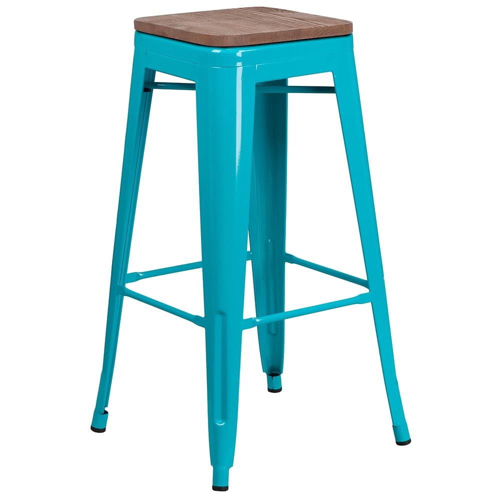 916-ETBT350330CBWD Backless Bar Stool w/ Wood Seat, Crystal Teal Blue
