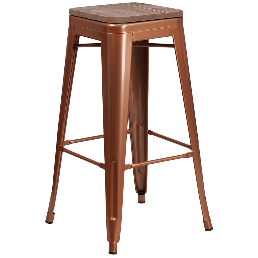 916-ETBT350330POCWD Backless Bar Stool w/ Wood Seat, Copper