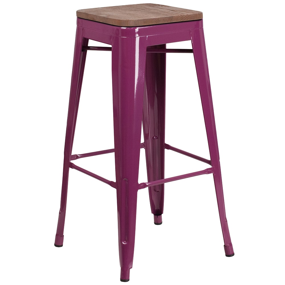 916-ETBT350330PURWD Backless Bar Stool w/ Wood Seat, Purple