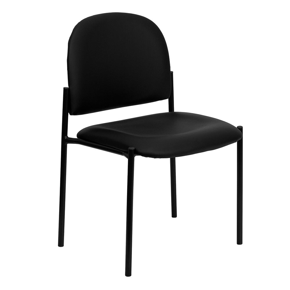 916-BT5151VINYL Stacking Reception Side Chair - Black Vinyl Upholstery, Black Steel Frame