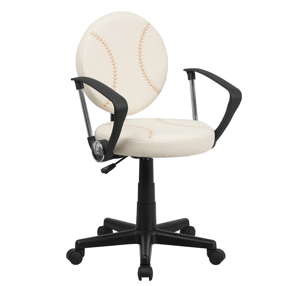 916-BT6179BEA Baseball Task Chair w/ Arms - Vinyl Upholstery, Black Nylon Base