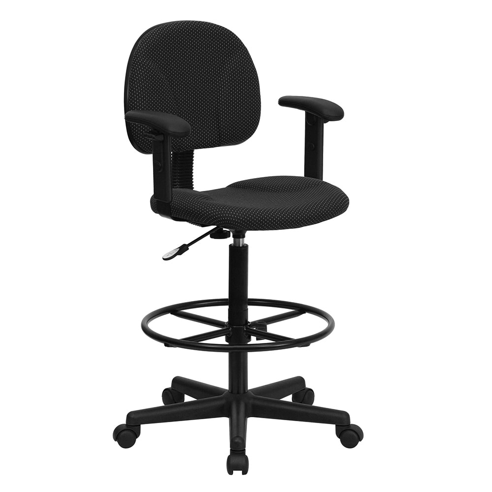 916-BT659BLKA Swivel Drafting Stool w/ Arms & Low Back - Black Polyester Upholstery