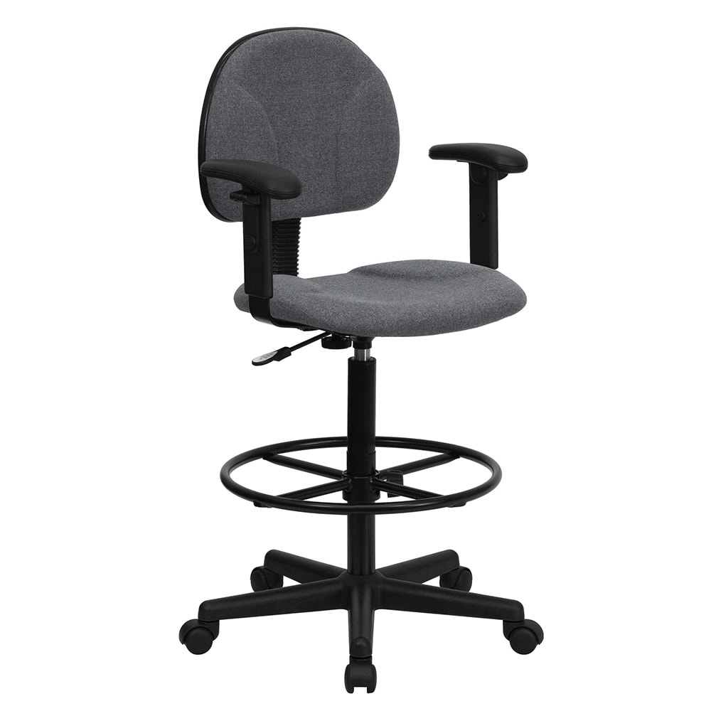 916-BT659GRYA Swivel Drafting Stool w/ Arms & Low Back - Gray Polyester Upholstery