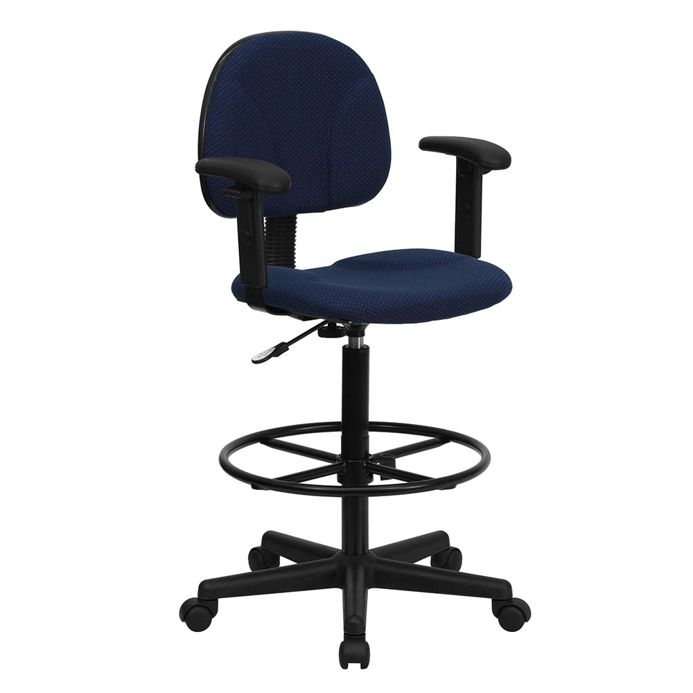 916-BT659NVYA Swivel Drafting Stool w/ Arms & Low Back - Navy Blue Polyester Upholstery