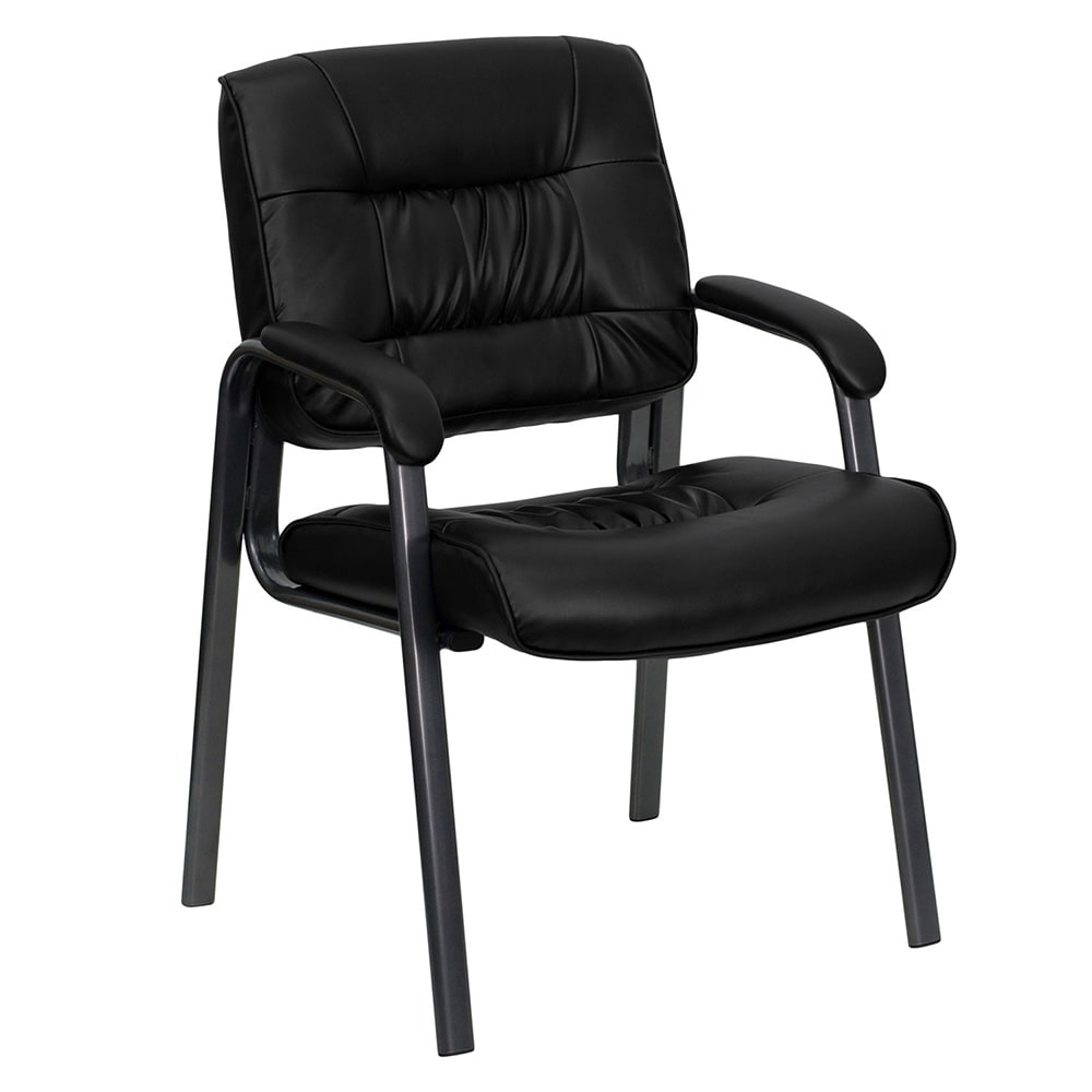 916-BT1404BKGY Reception Side Chair - Black LeatherSoft Upholstery, Titanium Frame