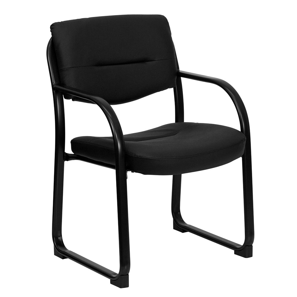 916-BT510LEABK Reception Side Chair - Black LeatherSoft Upholstery, Steel Frame