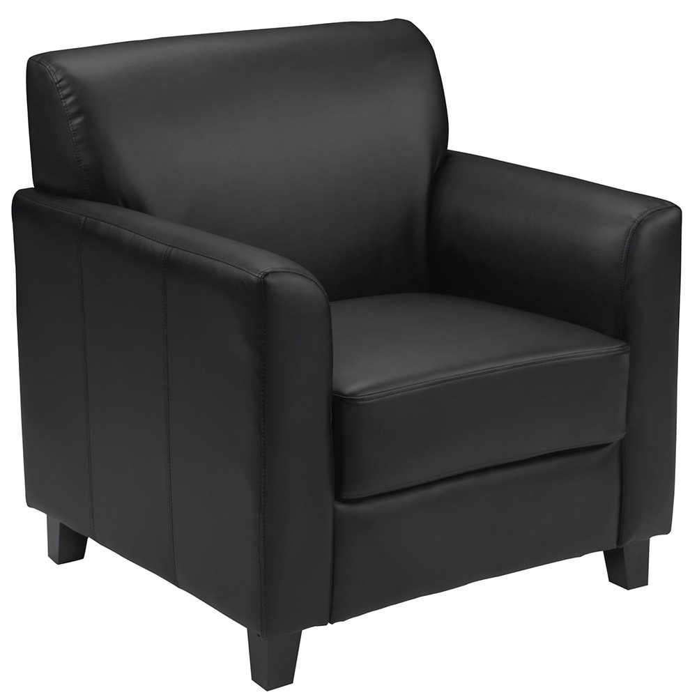916-BT8271BK Reception Arm Chair - Black LeatherSoft Upholstery, Black Wood Feet