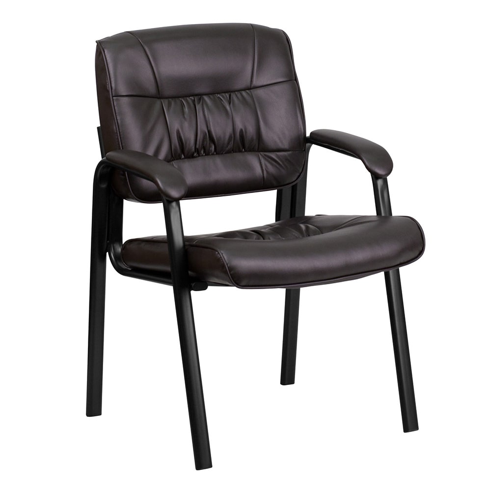 916-BT1404BN Reception Side Chair - Brown LeatherSoft Upholstery, Black Metal Frame