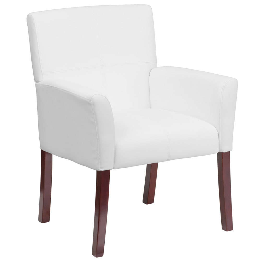 916-BT353WH Reception Side Chair - White LeatherSoft Upholstery, Mahogany Wood Legs