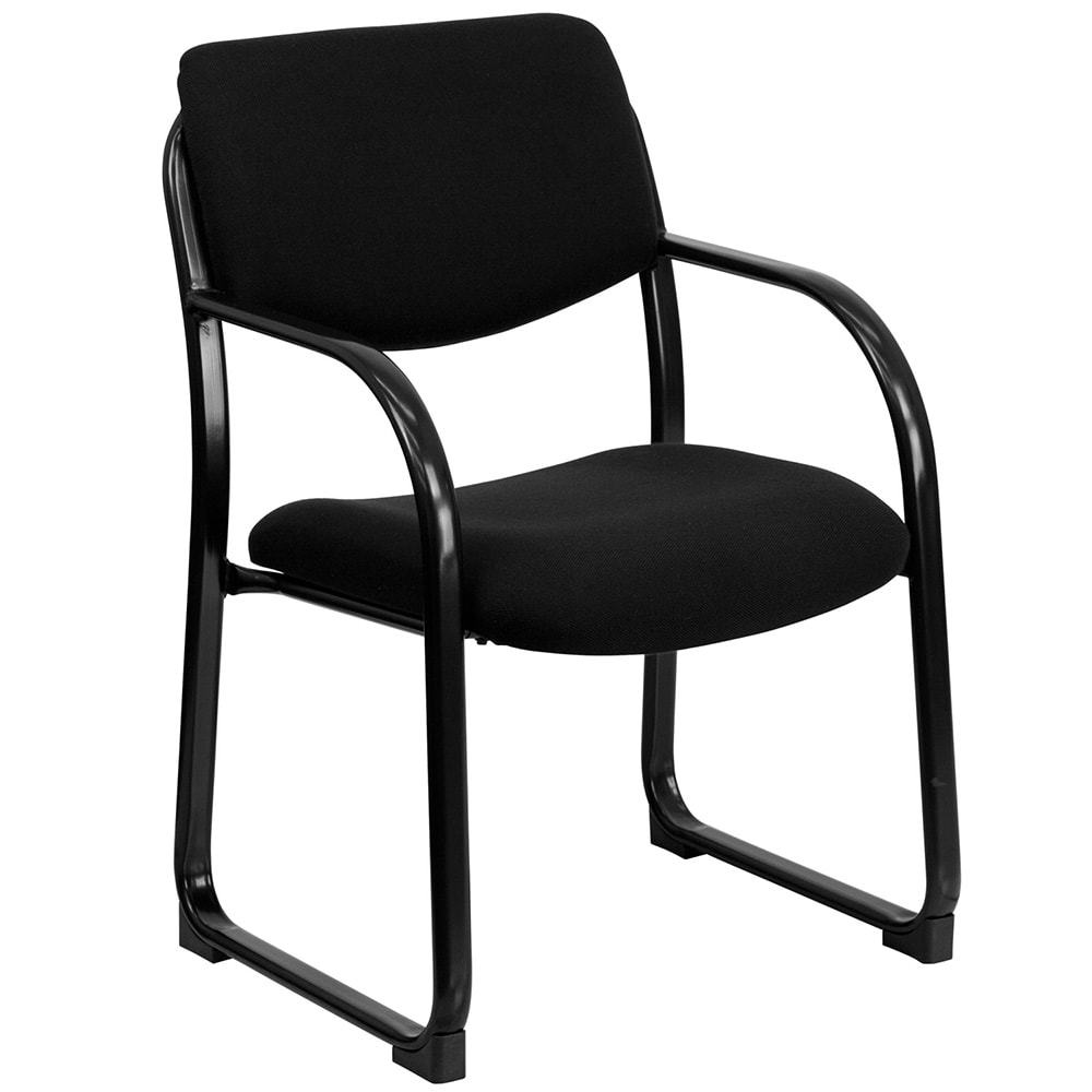 916-BT508BK Reception Side Chair - Black Fabric Upholstery, Black Metal Frame