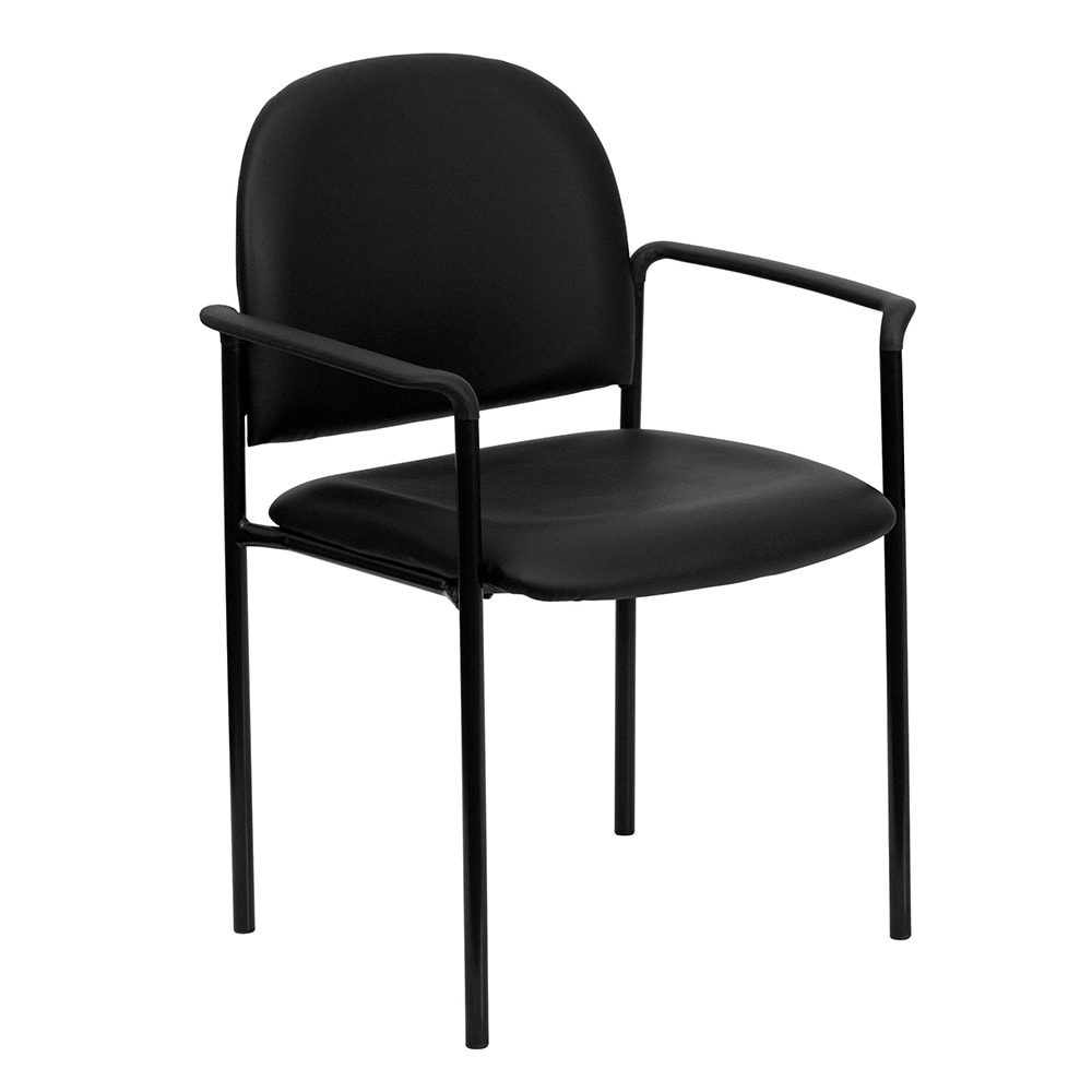 916-BT5161VINYLGG Stacking Reception Side Chair - Navy Blue Vinyl Upholstery, Black Steel Frame