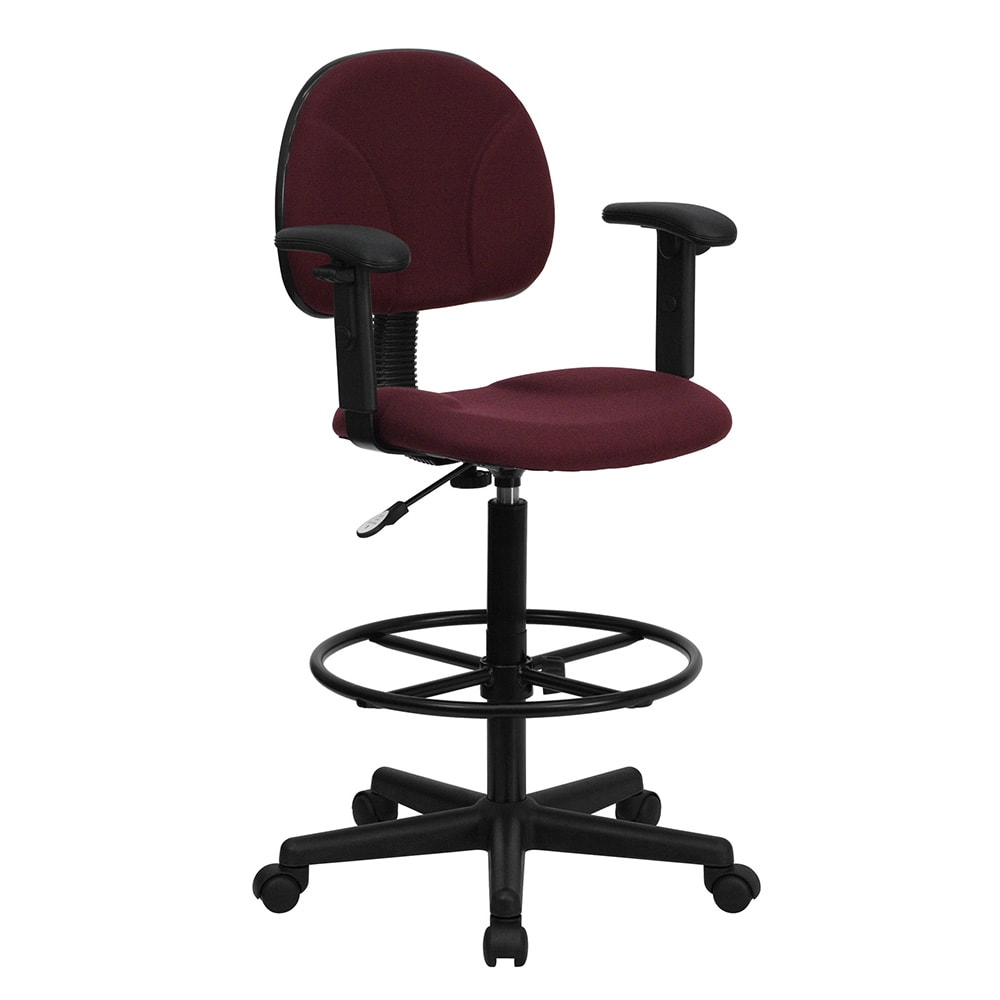 916-BT659BYA Swivel Drafting Stool w/ Arms & Low Back - Burgundy Polyester Upholstery