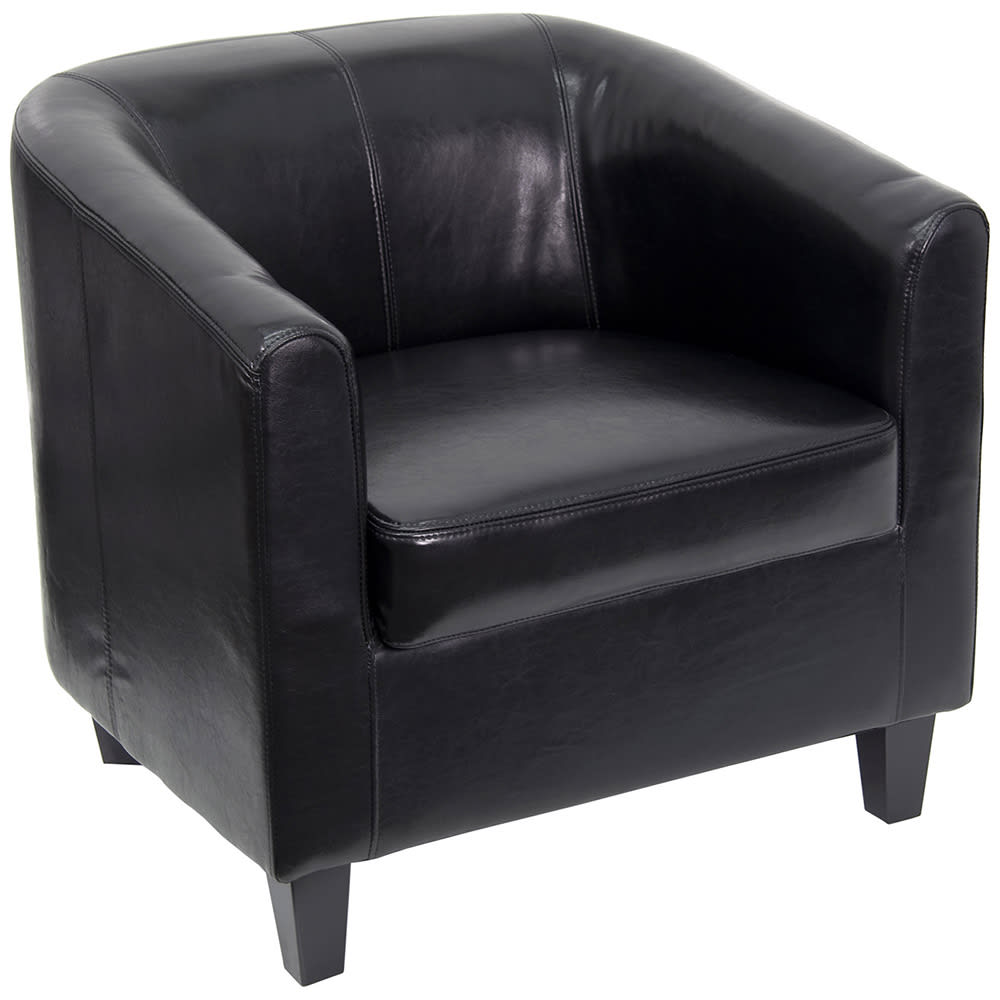 916-BT873BK Reception Arm Chair - Black LeatherSoft Upholstery, Black Wood Legs