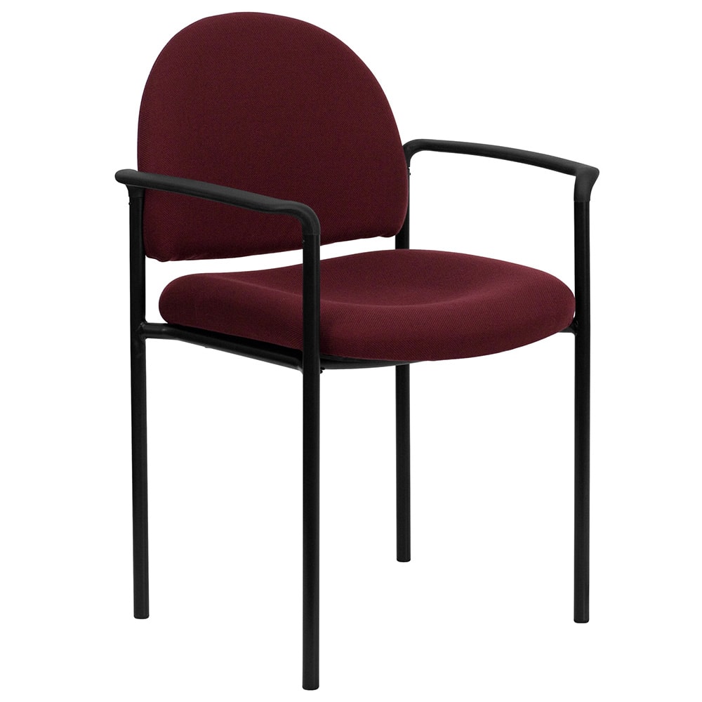916-BT5161BY Stacking Reception Side Chair - Burgundy Fabric Upholstery, Black Steel Frame