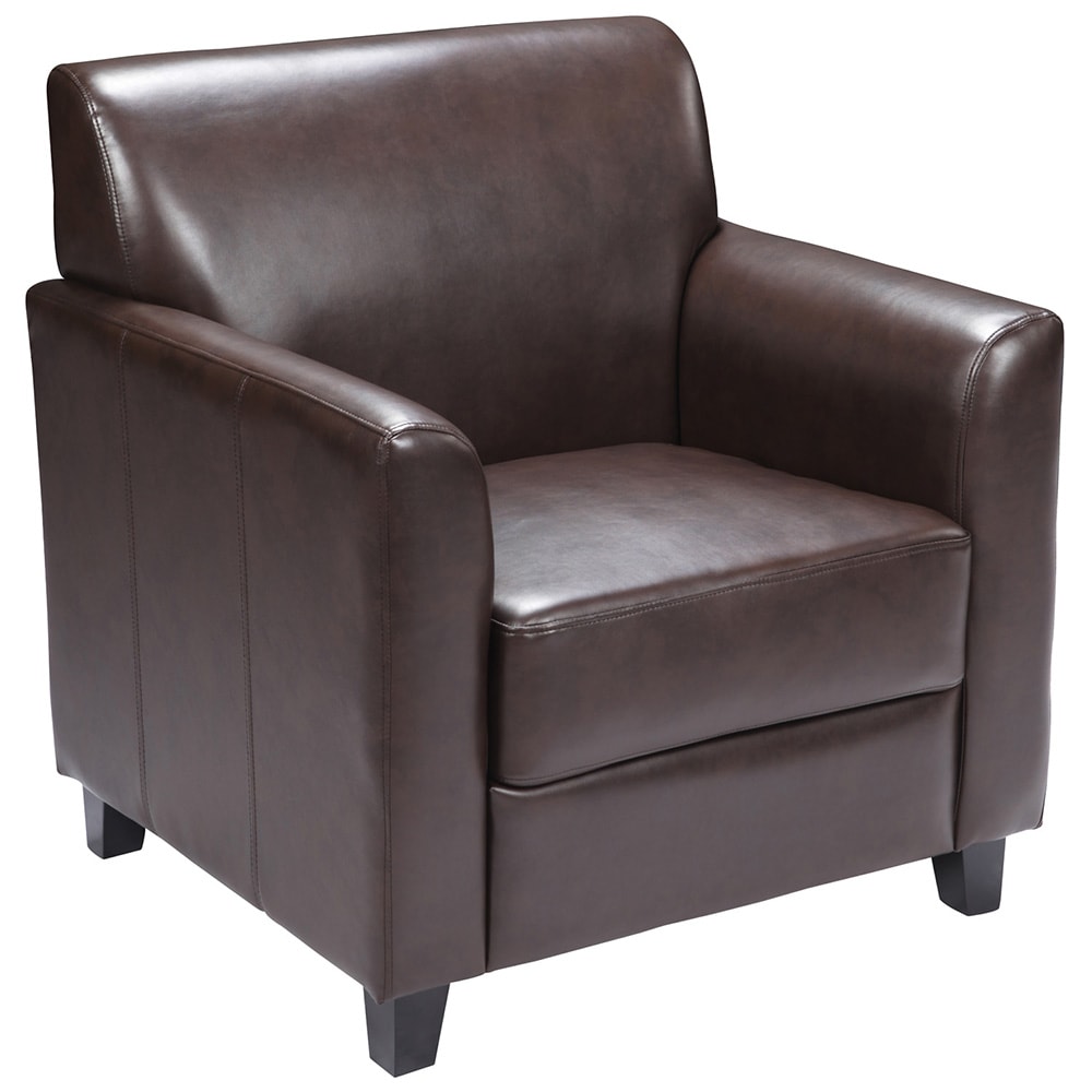 916-BT8271BN Reception Arm Chair - Brown LeatherSoft Upholstery, Black Wood Feet