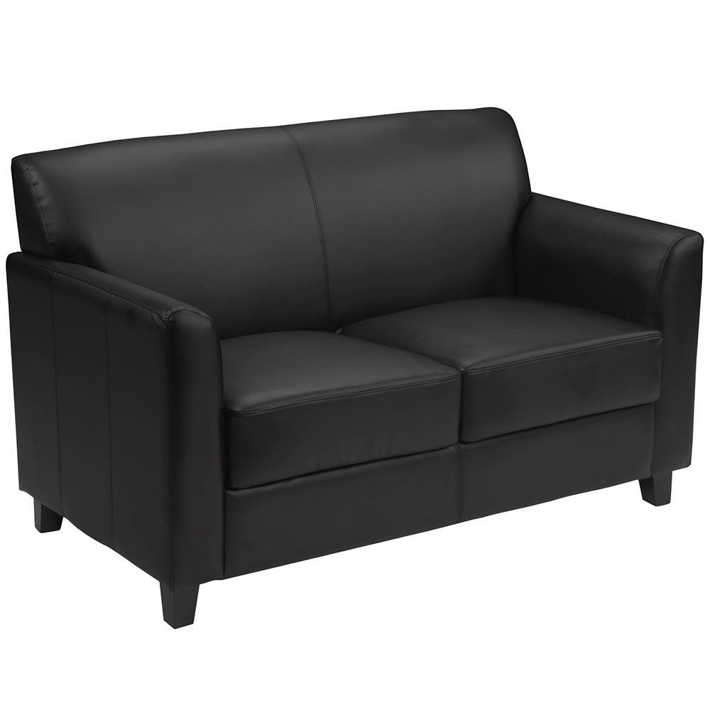 Flash Furniture BT-827-2-BK-GG Reception Loveseat w/ Black LeatherSoft Upholstery, Black Wood Feet