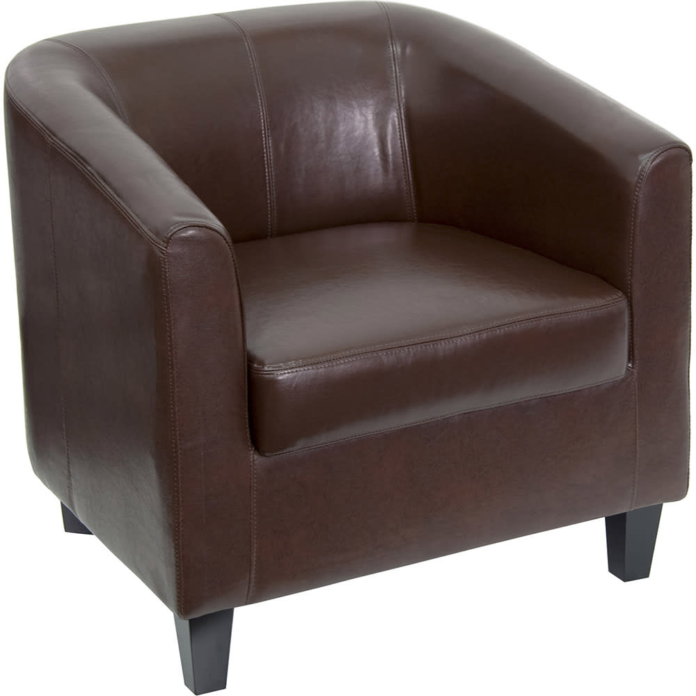 916-BT873BN Reception Arm Chair - Brown LeatherSoft Upholstery, Black Wood Legs
