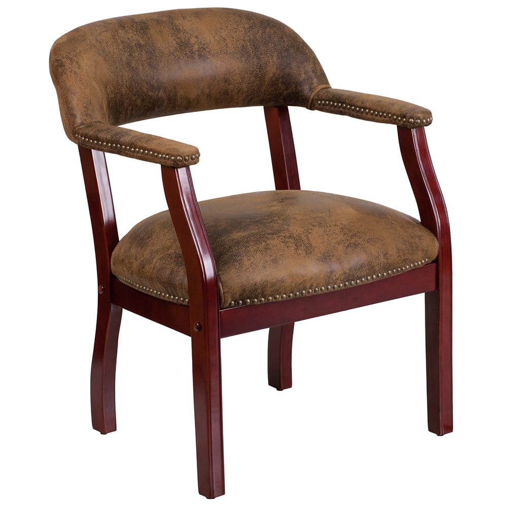 916-BZ105BRN Conference Chair w/ Bomber Jacket Brown Microfiber Upholstery & Mahogany Wood Fr...