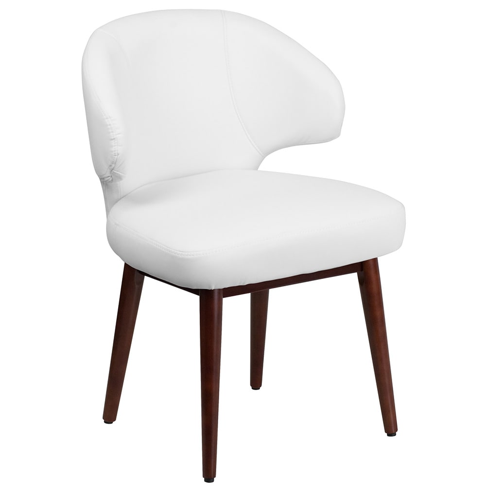 916-BT2WH Guest Chair - White LeatherSoft Upholstery, Walnut Legs