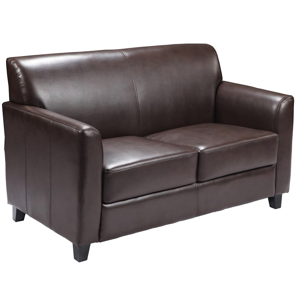 916-BT8272BN Reception Loveseat w/ Brown LeatherSoft Upholstery, Black Wood Feet