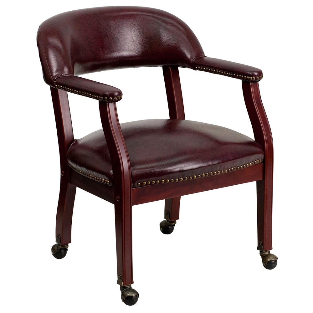 916-BZ100OXBLOOD Rolling Conference Chair w/ Burgundy Vinyl Upholstery & Mahogany Wood Frame