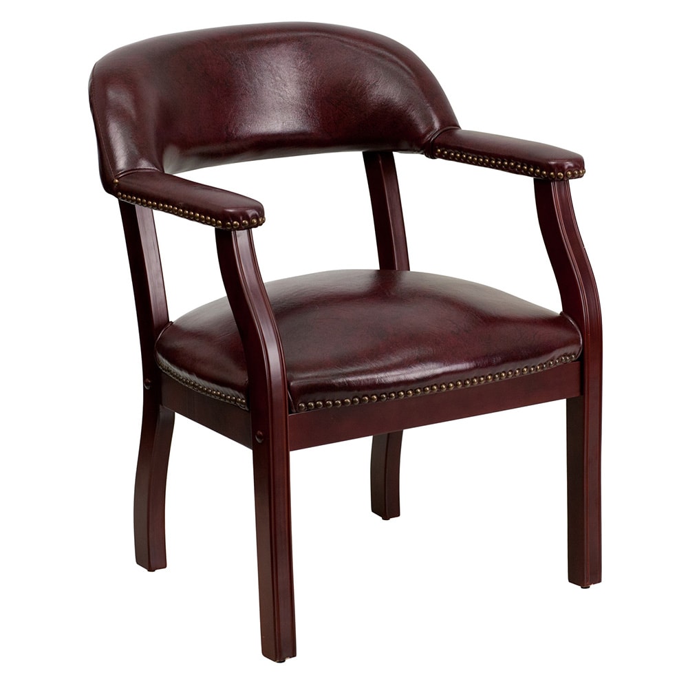 916-BZ105OXBLOOD Conference Chair w/ Burgundy Vinyl Upholstery & Mahogany Wood Frame