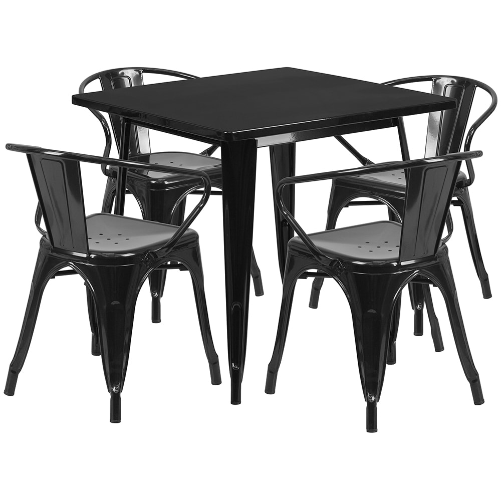916-ETCT002470BK 31 1/2" Square Table & (4) Arm Chair Set - Steel, Black