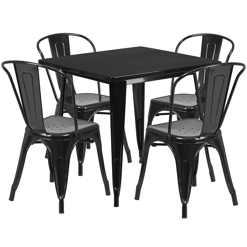 916-ETCT002430BK 31 1/2" Square Table & (4) Chair Set - Steel, Black