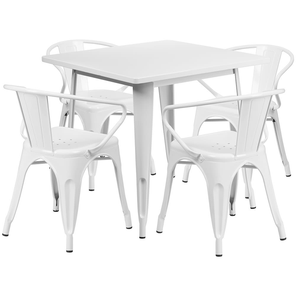 916-ETCT002470WH 31 1/2" Square Table & (4) Arm Chair Set - Steel, White