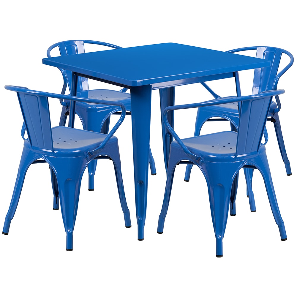 916-ETCT002470BL 31 1/2" Square Table & (4) Arm Chair Set - Steel, Blue