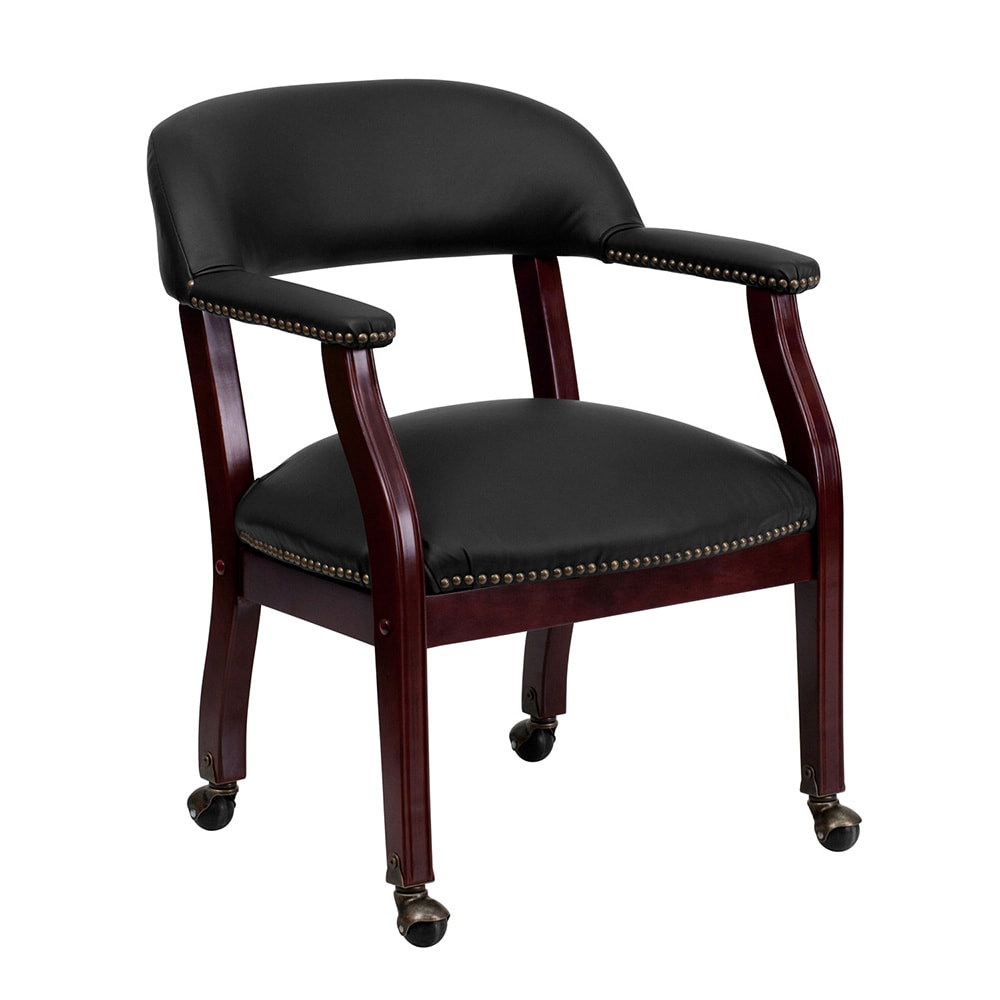 916-BZ100LF0005BKLEA Rolling Conference Chair w/ Black Italian Leather Upholstery & Mahogany...
