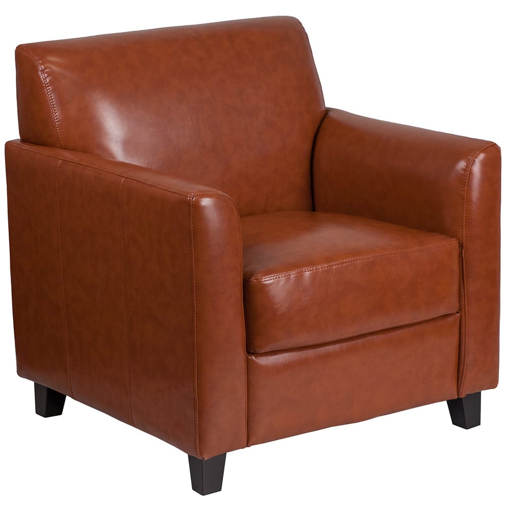 916-BT8271CG Reception Arm Chair - Cognac LeatherSoft Upholstery, Black Wood Feet