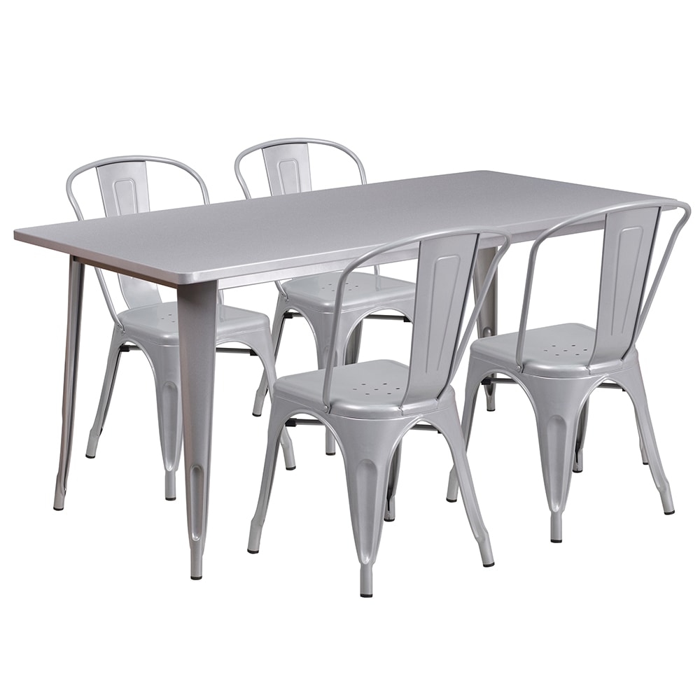 916-ETCT005430SIL Rectangular Table & (4) Chair Set - 63"W x 31 1/2"D x 29 1/2&quot...