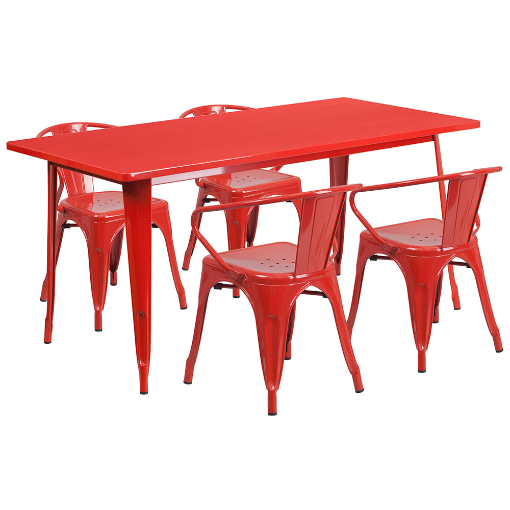 916-ETCT005470RED Rectangular Table & (4) Chair Set - 63"W x 31 1/2"D x 29 1/2&quot...