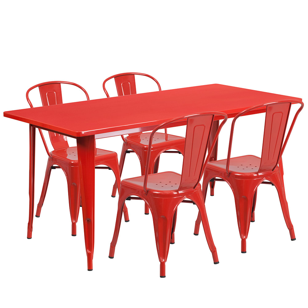 916-ETCT005430RED Rectangular Table & (4) Chair Set - 63"W x 31 1/2"D x 29 1/2&quot...
