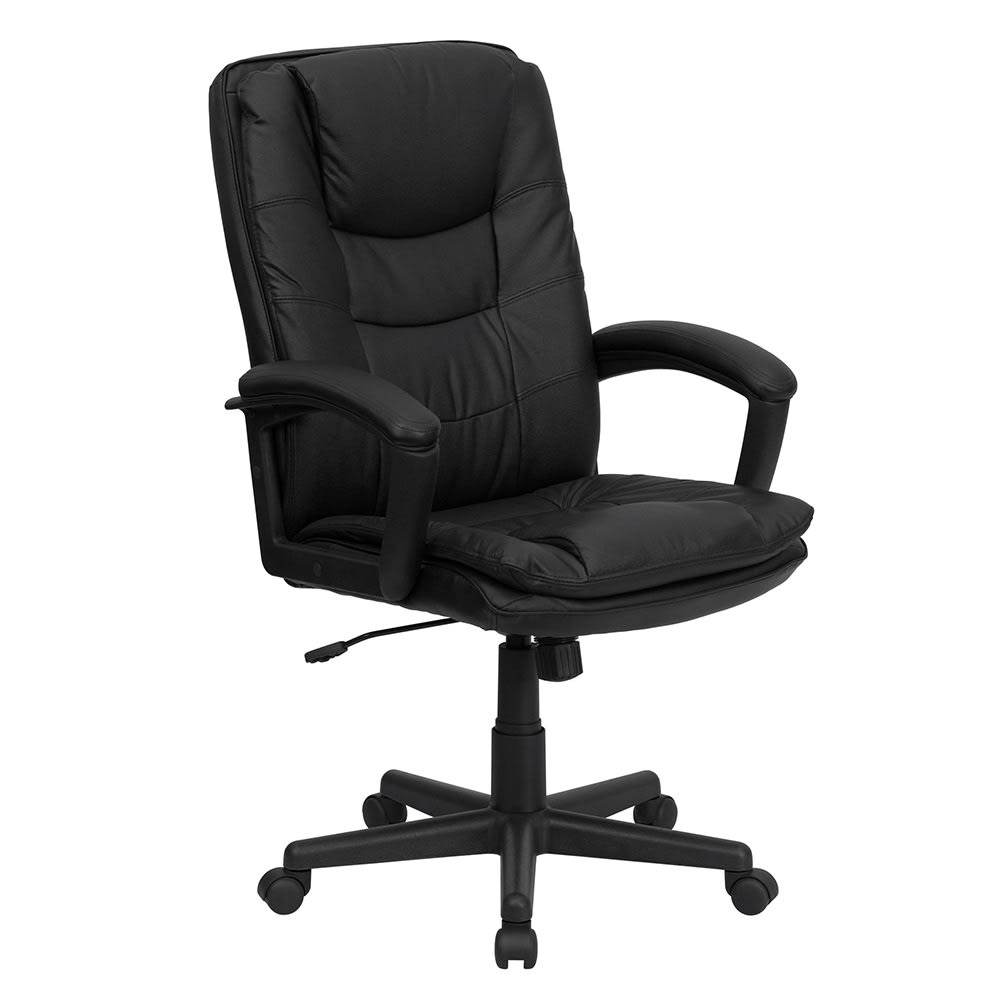 916-BT2921BK Swivel Office Chair w/ High Back - Black Leather Upholstery